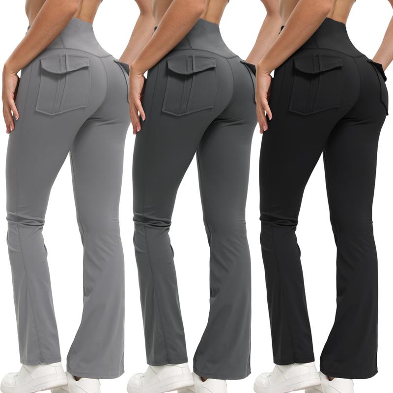 3PCS Women's Flared Leggings with Pockets Women's Flared Sweatpants Fitness Leggings Butt Lifting Fitness Yoga Leggings Track Sporty Pants Grey Sweatpants Women Streetwear Durable Stretchy Exercise Pants Activewear Outdoor Season Versatility tiktokshopspr