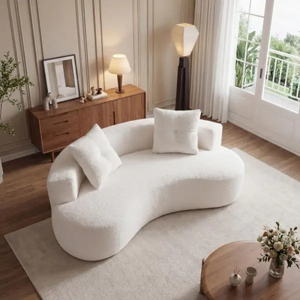 Bellemave 79.5" 3-Seat Boneless Bouclé Sofa - Fixed Arms, Plush Upholstered Couch with 2 Pillows, Door-Fit Box Move, Unboxing Easy, 3-Seat Cozy Zone Indoor Furniture for Living Rooms, Apartment Use