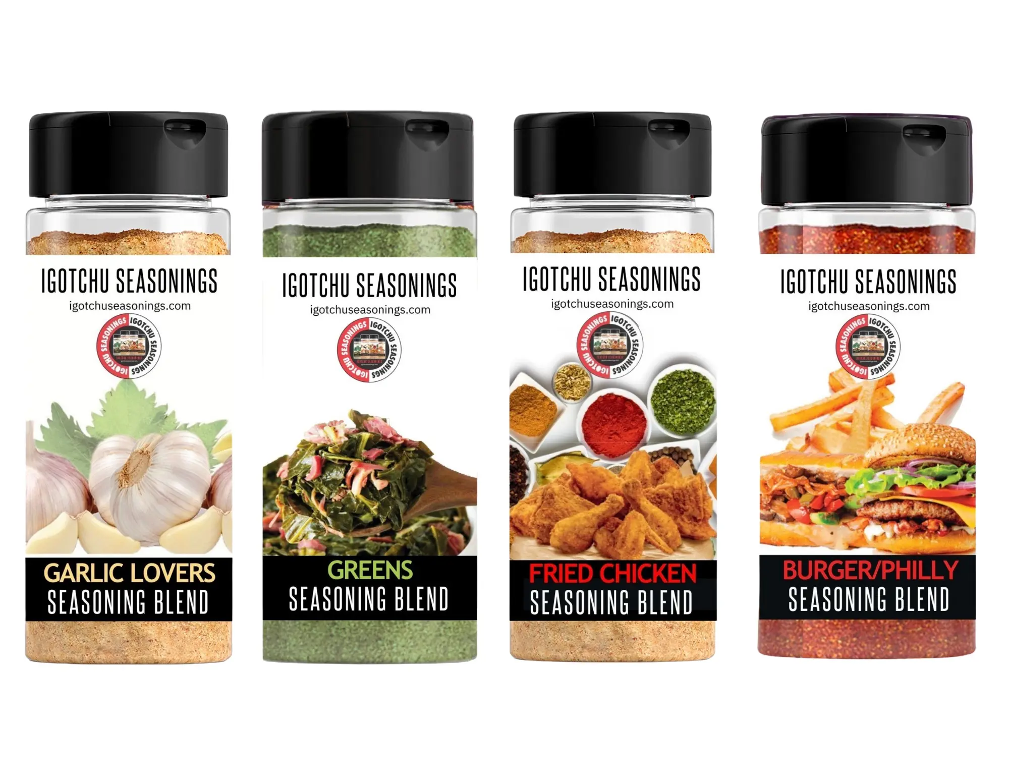The Signature 4 Bundle, Igotchu Seasonings - Garlic Lovers, Greens, Fried Chicken, Burger/Philly Seasoning Blends Spice Flavor Pack Seasoning Kitchen Seasoning