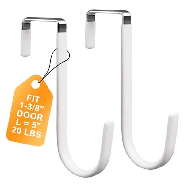 Over the Door Hooks 4 Pack – Rubber Coated Door Hanger for Hanging Clothes, Coats, Towels, Bags – No Drill Over the Door Towel Rack, Hooks for Hanging, Dorm Essentials, Closet Organizer