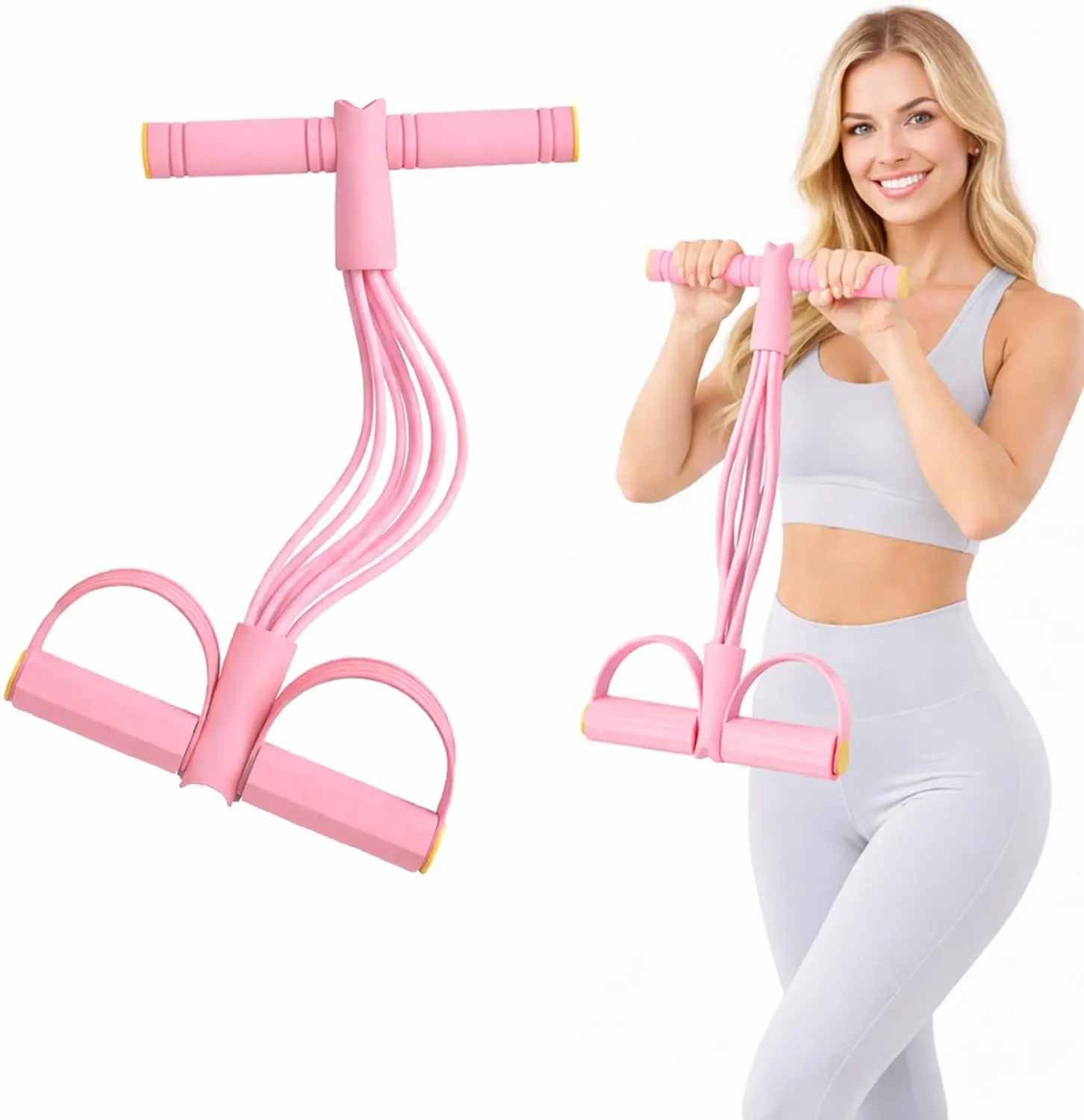 6-Tube Natural Rubber Pedal Resistance Bands with Soft Hand Grips, Wear Resistant Elastic Stretch Bands, Multi-Purpose Home Training Gear for Daily Arm, Leg & Full Body Movement Practice exercise sit-up yoga gym fitness