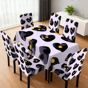 Fashionable Creative Tablecloth & Chair Covers Set, 5/7pcs Rectangular Tablecloth & Dining Chairs with Digital Printing Technology, Suitable for Indoor/outdoor Dining