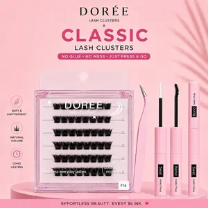 F14 (Thick & Full) Dorée classic Lash Clusters Kit 9–16mm | DIY Individual Lash Extensions with Bond & Seal, Waterproof, Tweezer Included