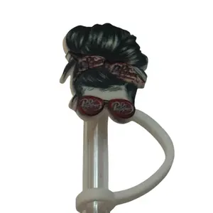 Dr Pepper Girl Straw Topper with Character Design Drinkware Stylish Brand Logos Beverage Accessories