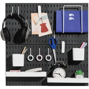 Pegboard Combination Kit, Pegboards and Accessories Modular Hanging for Wall Organizer, Crafts Organization, Ornaments Display,  Storage, Wall Peg Board (Black, 22?x22?)