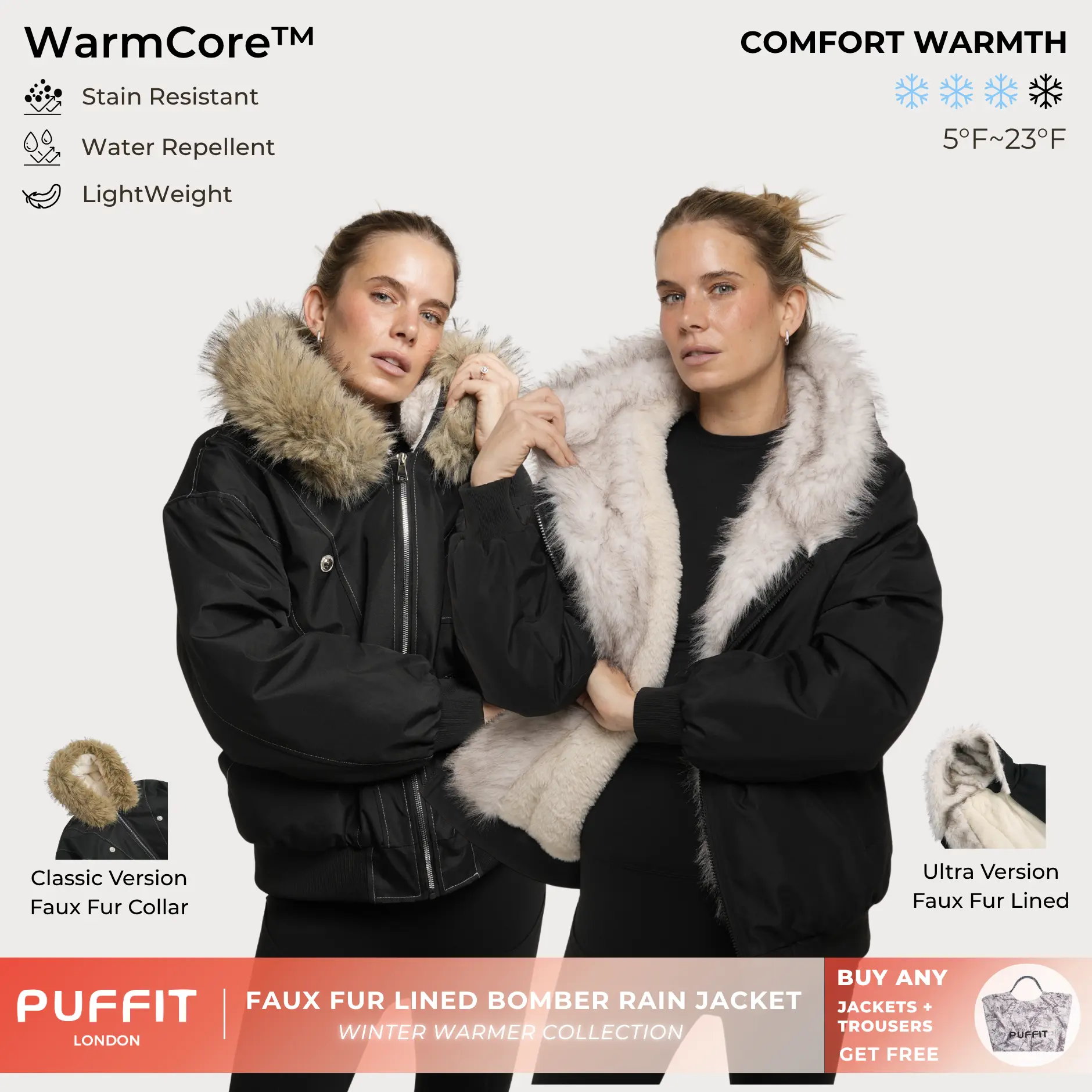PUFFIT STM-TEX Faux Fur Lined Waterproof Bomber Parka,Elegant and Luxurious,Providing Warmth and Style,Cozy and Fashionable,Y2K Style,Fall Winter Womenswear,2026 Shopping