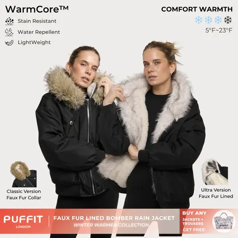 PUFFIT STM-TEX Faux Fur Lined Waterproof Bomber Parka,Elegant and Luxurious,Providing Warmth and Style,Cozy and Fashionable,Y2K Style,Fall Winter Womenswear,2026 Shopping