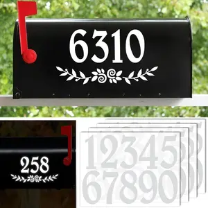 3 Inch Reflective White Mailbox Numbers Stickers, 4 Set  Rustic Mailbox Decal, Self Adhesive Vinyl Number for Mail box, Door, Garbage Bins