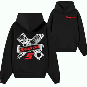 Snap-on "S" Piston & Spark Plug Black Hoodie – Bold Mechanical Graphic Sweatshirt, Premium Gearhead Apparel for Mechanics, Machinists, and Engine Builders.