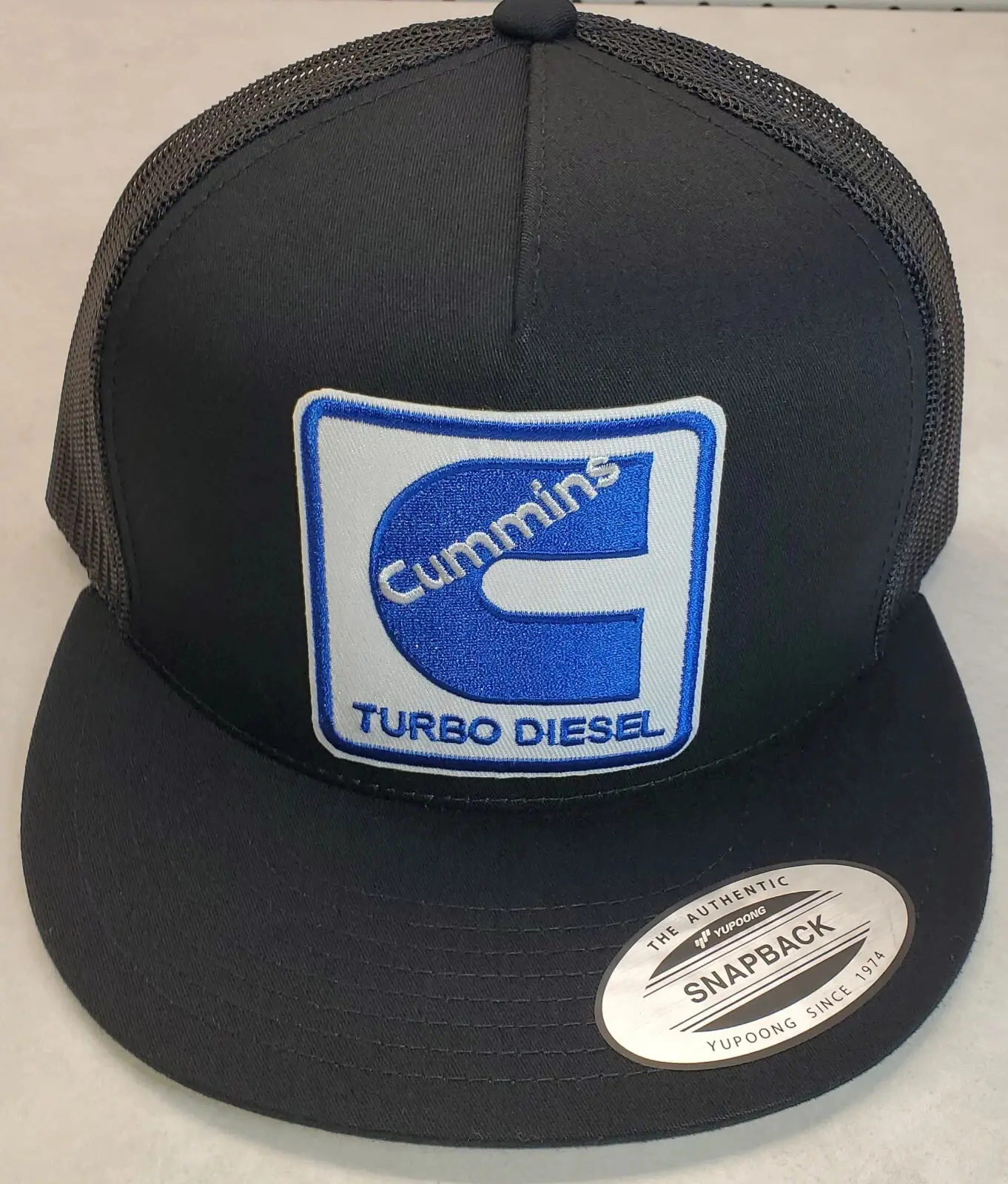 Cummins Turbo Diesel Snapback Hat - Black with Blue Logo, Adjustable Fit, Ideal for Daily Wear