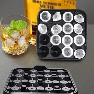 16pcs Mini Diamond Ice Cube Tray, Fun Shapes, Silicone Mini Diamond Ice Cube Mold, 16 Cubes, Easy Release, Stackable, Small Ice Tray with Lid, Ice Molds, Home Bar Accessories