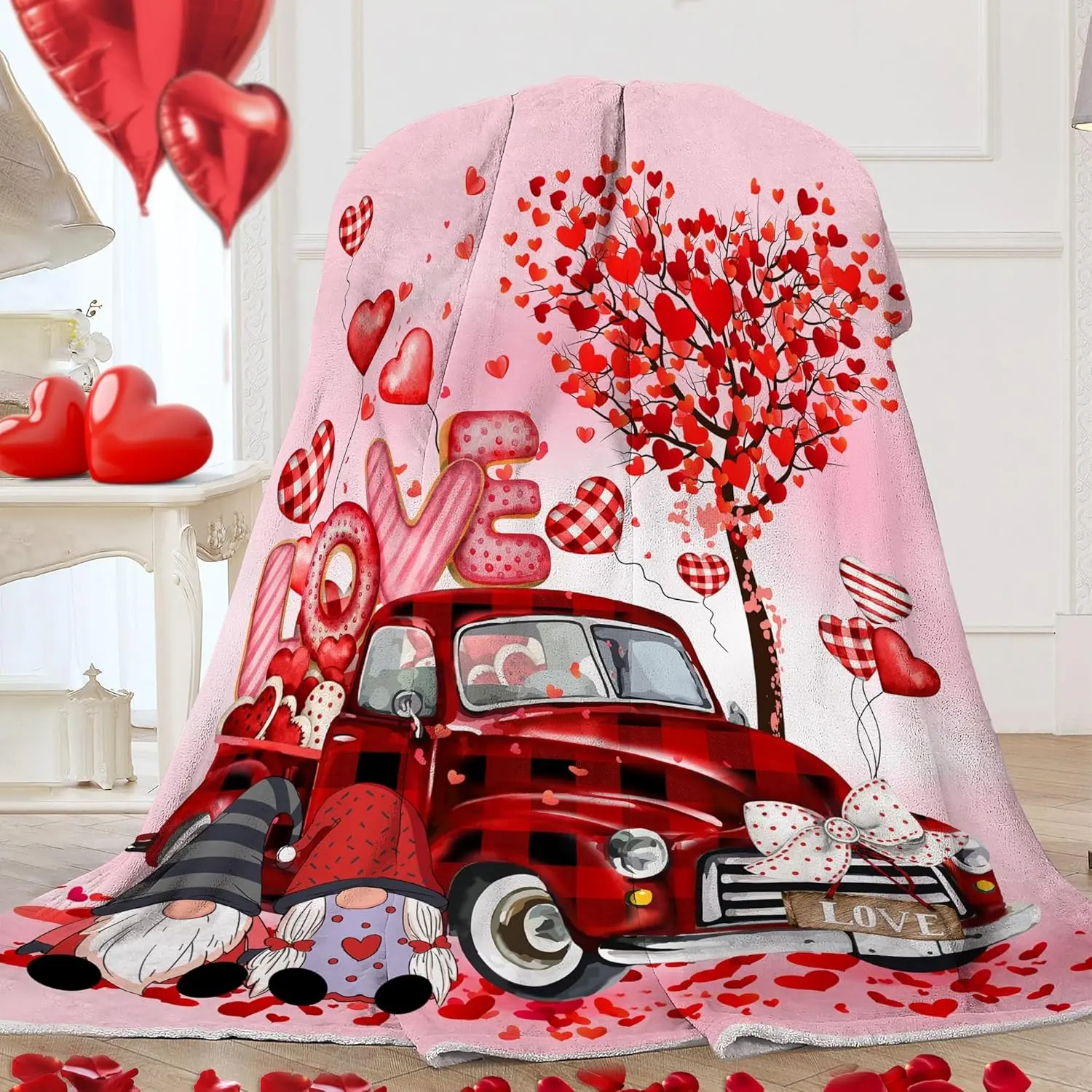 Valentines Day Blanket,Valentine Throw Blanket Valentine's Decorations for Home, Valentine's Decor Gifts for Him Her, Truck Love Soft Throw for Couch 50 X 60
