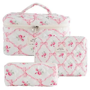 Quilted Makeup Bag Set, Travel Cosmetic Bags, Handheld Cosmetic Pouch, Portable Zipper Makeup Organizer Pouch for Skincare, Foundation, Makeup Tools, Travel Essentials, Ideal Gift, Cosmetic Storage Bag