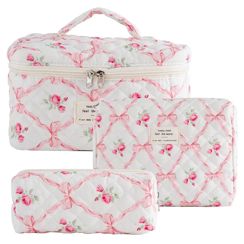 Quilted Makeup Bag Set, Travel Makeup Bags Organizers, Travel Cosmetic Bags, Cosmetics Bag, Handheld Cosmetic Pouch, Portable Zipper Makeup Organizer Pouch for Skincare, Foundation, Makeup Tools, Travel Essentials, Ideal Gift, Cosmetic Storage Bag