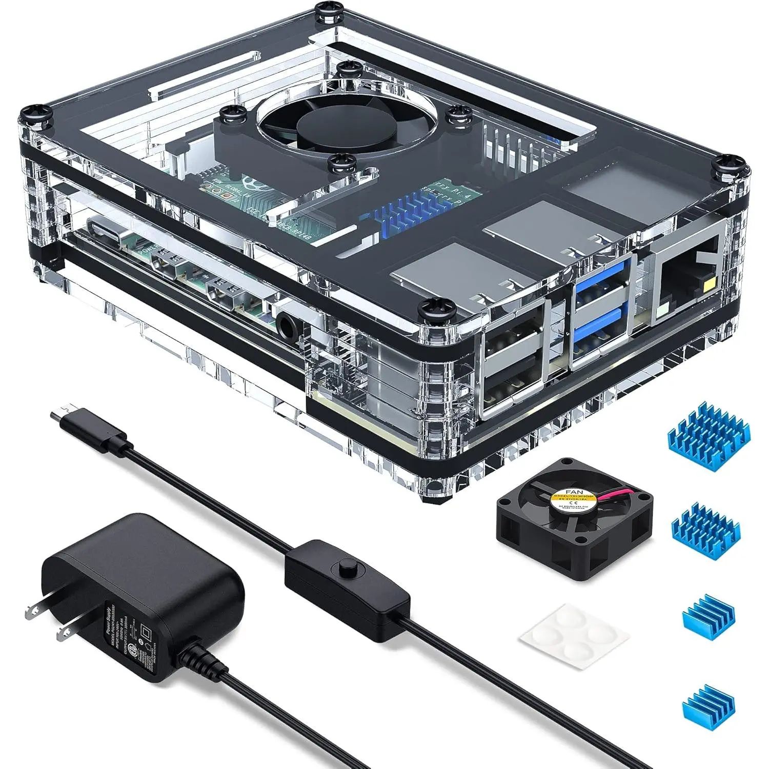 Raspberry Pi 4 Case with Fan Cooling Pi 4B Case with 5V 3A Power , 4 count  Heatsinks Support Pi 4 Model B 8gb/4gb (No Raspberry Pi Board)