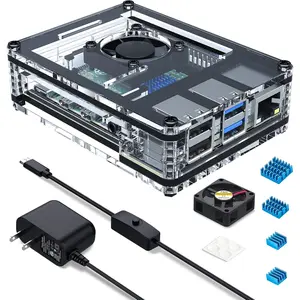 Raspberry Pi 4 Case with Fan Cooling Pi 4B Case with 5V 3A Power , 4 count  Heatsinks Support Pi 4 Model B 8gb/4gb (No Raspberry Pi Board)