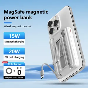 10000mah Multi functional magnetic suction fast charging power bank with holder for smartphone, iphone16, airpods, I -watches Portable Rechargeable Adjustable magnetic power bank