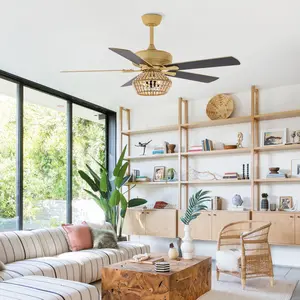 PARROT UNCLE 52-inch Pune Farmhouse Downrod Mount Reversible Ceiling Fan with Lighting and Remote Control