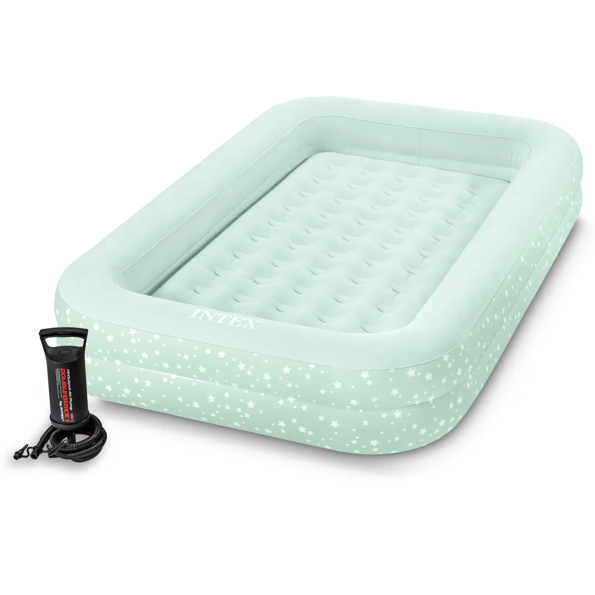 Kids Travel Air Mattress Inflatable Bed w/ Raised Sides and Hand Pump