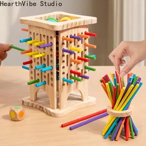 Children's Wooden Puzzle Board 3-in-1 Game with Colored Drawing Sticks, Parent-Child Interactive Toy, Sensory Integration Training Game, Puzzle Toy, Logical Thinking Board Game, Hand-Eye Coordination Training, Color Matching. A Family Interactive Toy