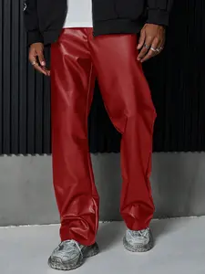 Men Red PU Leather Boot-Cut Pants for Casual Streetwear Outfits jeans pants for men mens pants cargo pants for men cute boyfriend gifts fall clothes dad gifts for christmas winter clothing men work pants for men winter clothes