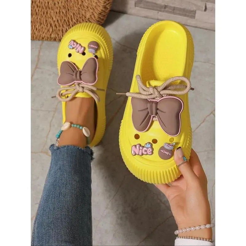 Women's Cute Cartoon Bowknot Design Clogs, Casual Comfortable Non-slip Clogs for Summer, Lightweight Breathable Shoes for Outdoor Beach Girl Footwear