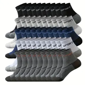 25Pairs /Pack Men's Mid-Calf Sports Socks Solid Color Knit Polyester Athletic Socks, Hand Washable