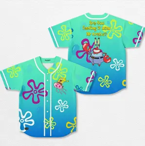 Cartoon Sea Character Baseball Jersey, EDM Festival Family Gift, Unisex Breathable Men's Jersey, 420 Lover Graphic Shirt, Gift For Jersey Fan EDM Electronic Music