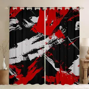 Geometric Abstract Darkening Dreapes,Strip Curtains,Modern Curtains,Lightweight Retro Art Red Black Grey Window Treatments 30%-50% Blackout