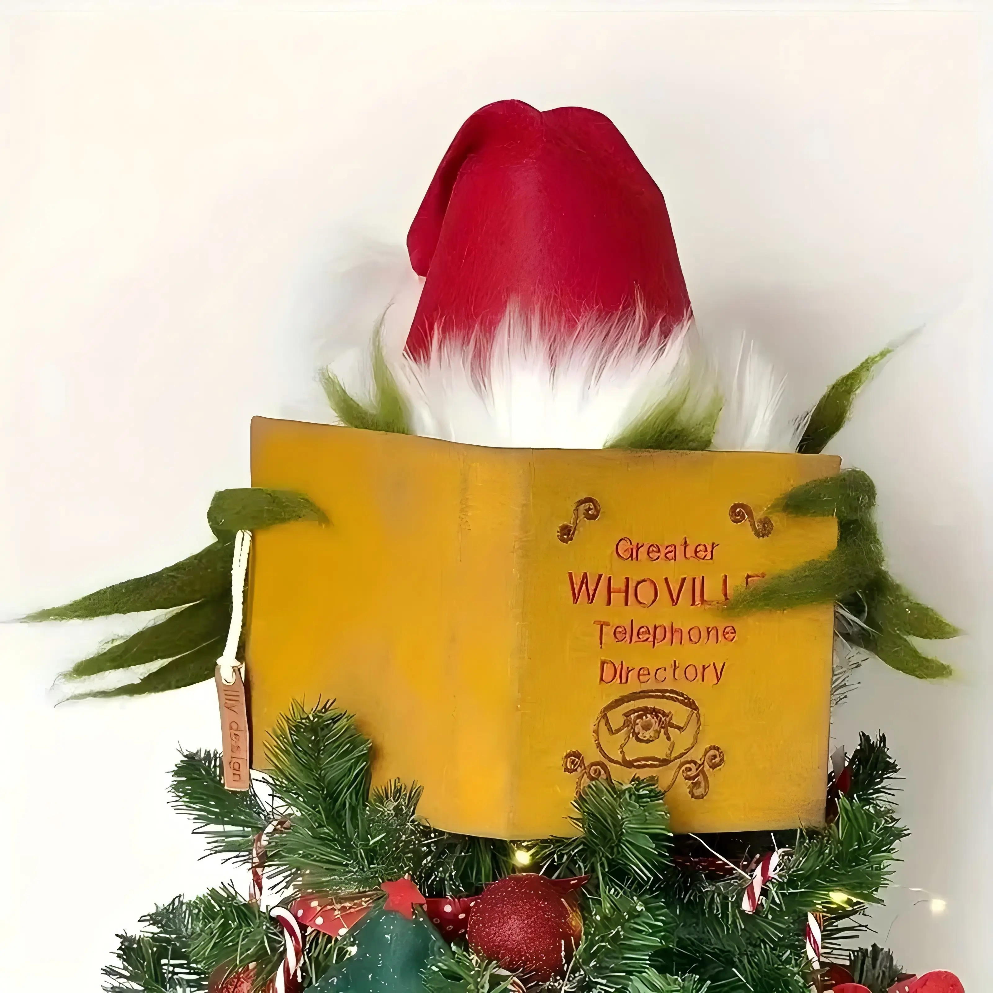 Red & Golden Vintage Telephone Directory Fabric Christmas Tree Topper - Lightweight Decorative Hangable Fabric Tree Decoration, No Electricity Needed, Festive Fluffy Design, Easy Hanging Indoor Holiday Gift for Home