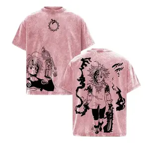 Meliodas Demon Form T-Shirt – Seven Deadly Sins Vintage Washed Oversized Anime Tee, Heavy Cotton Double Printed Graphic, Dark Aura Retro Streetwear Top, Unisex Gift for Anime & Manga Fans