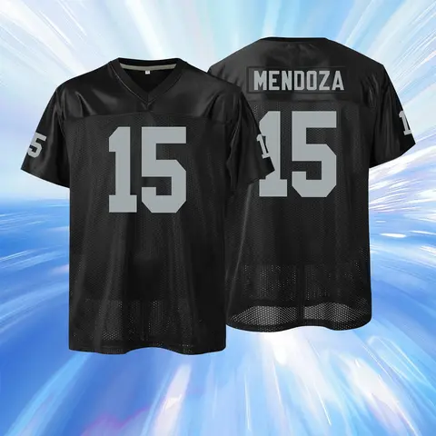 Men's #15 Mendoza Embroidery Football Jersey, sporty jersey, Breathable Mesh Fabric, Casual V-Neck Top, Sports Jersey for Fans, Sportswear