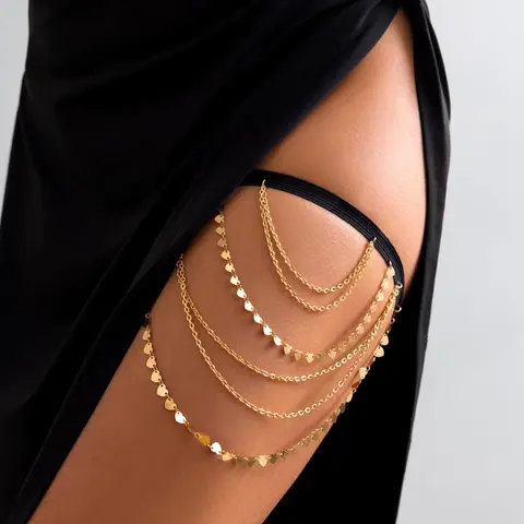 Women's Layered Chain Thigh Chain, Alloy Metal Chain, Fashion Body Jewelry for Party, Trendy Jewelry for Birthday Gift