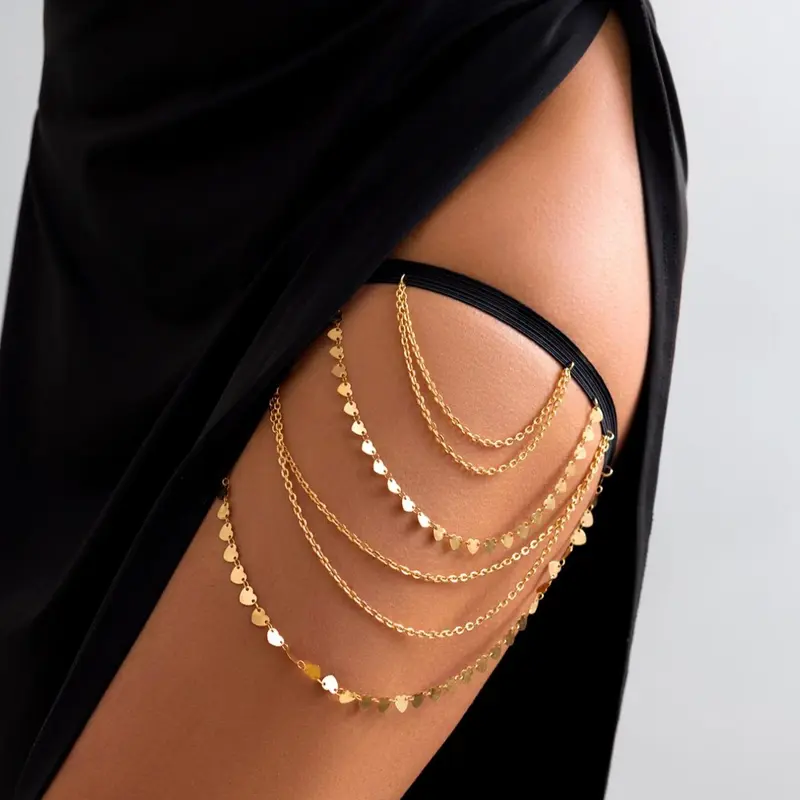 Women's Layered Chain Thigh Chain, Alloy Metal Chain, Fashion Body Jewelry for Party, Trendy Jewelry for Birthday Gift