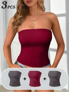3pcs Korean Style Women's Bodycon Tube Top, High Stretch Breathable Strapless Underwear, Spring Summer Versatile Casual Wear, Perfect for Office and Dates