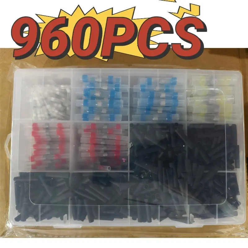 960PCS/Box Solder Ring Heat Shrink Pressure Free Tube, Waterproof Solder Seal Electrical Butt Connector, Durable Reliable Connectors, Wire Cable Gland Terminal Kit