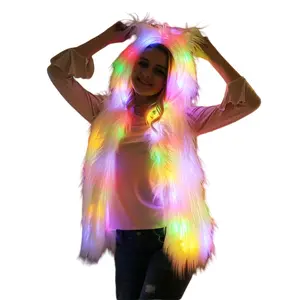 Women's Autumn Winter Faux Fox Fur Rabbit Stage Outfit with LED Colorful Light Strips - Multi-Frequency Flashing, White Sleeveless Cosplay Costume for  Christmas Halloween Carnival - Battery Not Included Clothes Elegance Fitted Party Style Womenswear