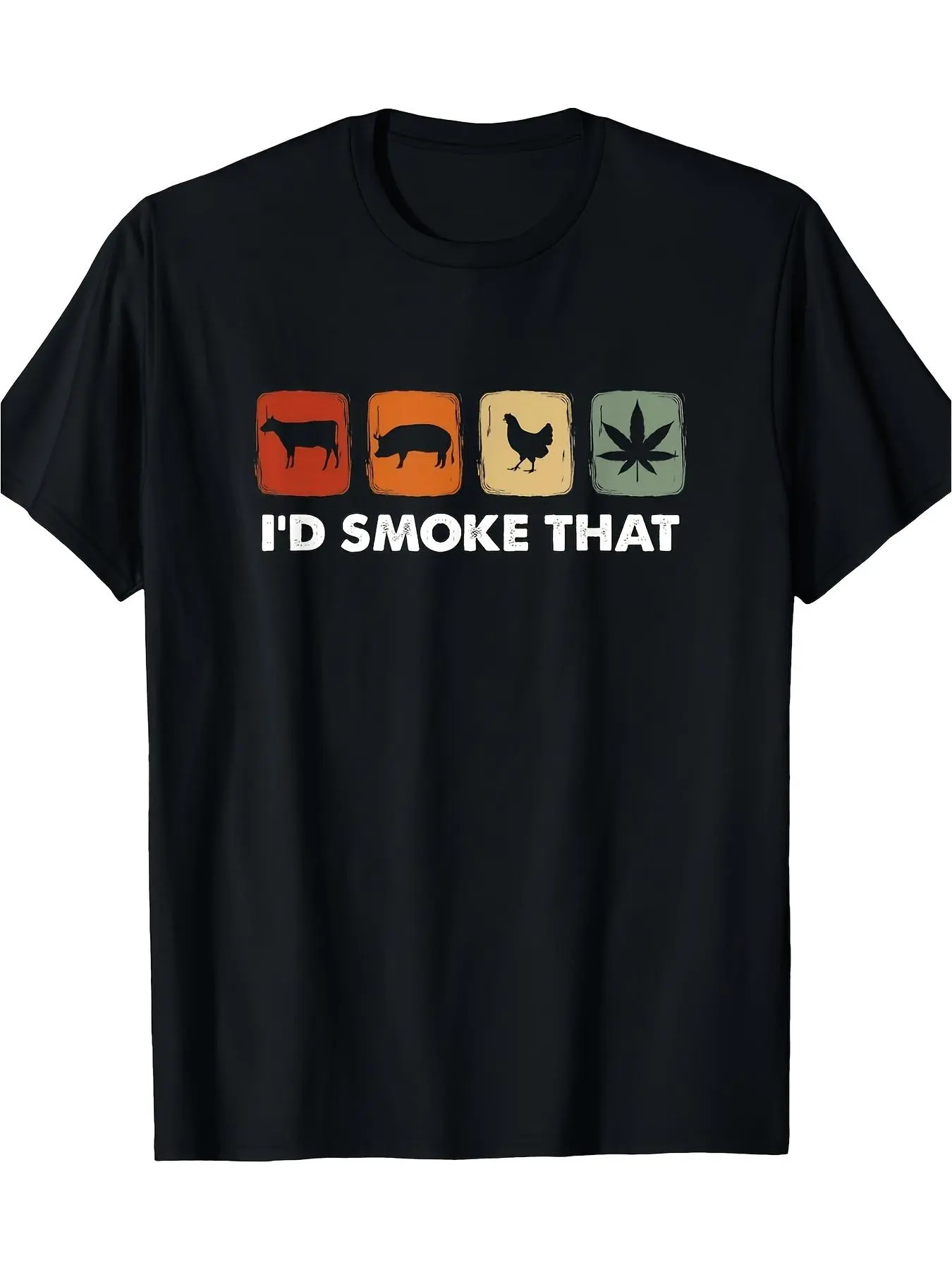 Casual Humor Unisex T-Shirt I'd Smoke That Animal Weed Icon Graphic Summer Short Sleeve Tee, Best Mom Graphic Gift For Family & Friends