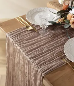 Cheesecloth Table Runner 10ft Gauze Boho Rustic Light Brown Nude Cheese Cloth Table Runner for Wedding Bridal Shower Fall Thanskgiving Decoration 120 Inches