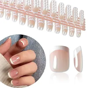 120 PCS Press On Nails for Kids & Women 5‑Pack French Tip Fake Nails Set Short ABS Plastic Reusable Full Cover Nails Easy Apply False Nail Art Kit Gift for Girls