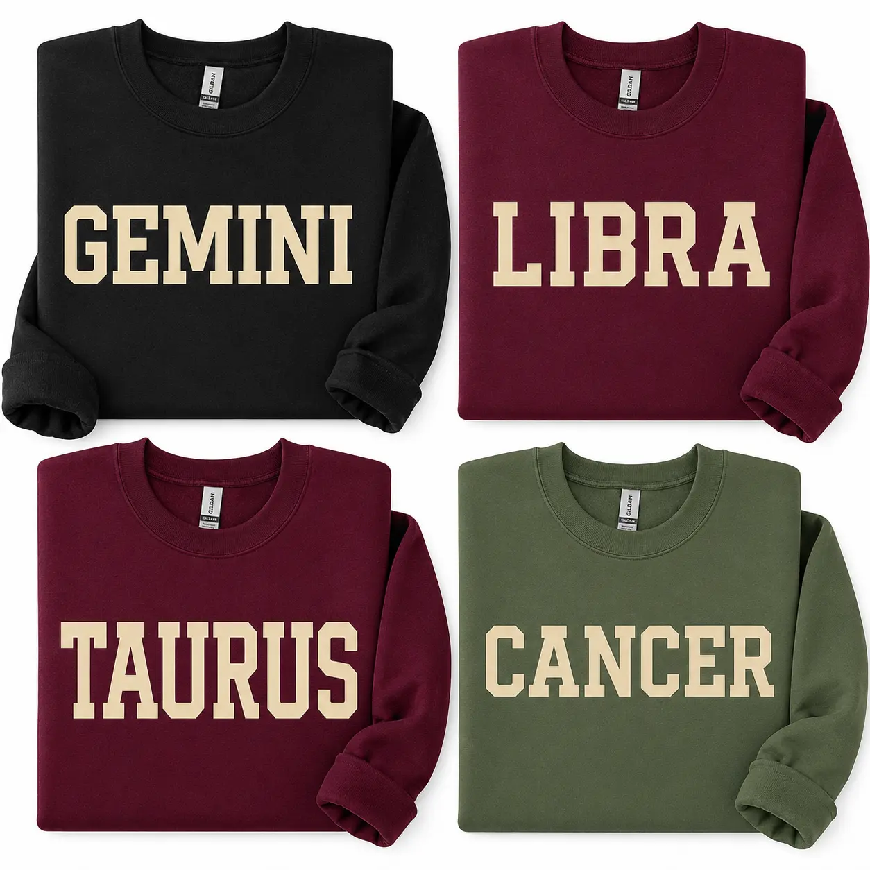 Full 12 Zodiac Sweatshirt Collection – Astrology Sign Crewneck for Men and Women, Cozy Horoscope Pullover with Bold College Letter Design, Perfect Gift for Zodiac Lovers