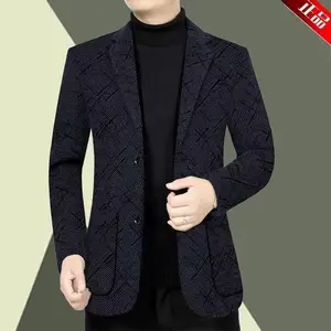 2025 Heavyweight Thickened Suit Jacket for Men Beige Plain Long Sleeve Autumn Winter New Casual Woolen Thickened Jacket for Middle-aged Men Dad Jacket Menswear