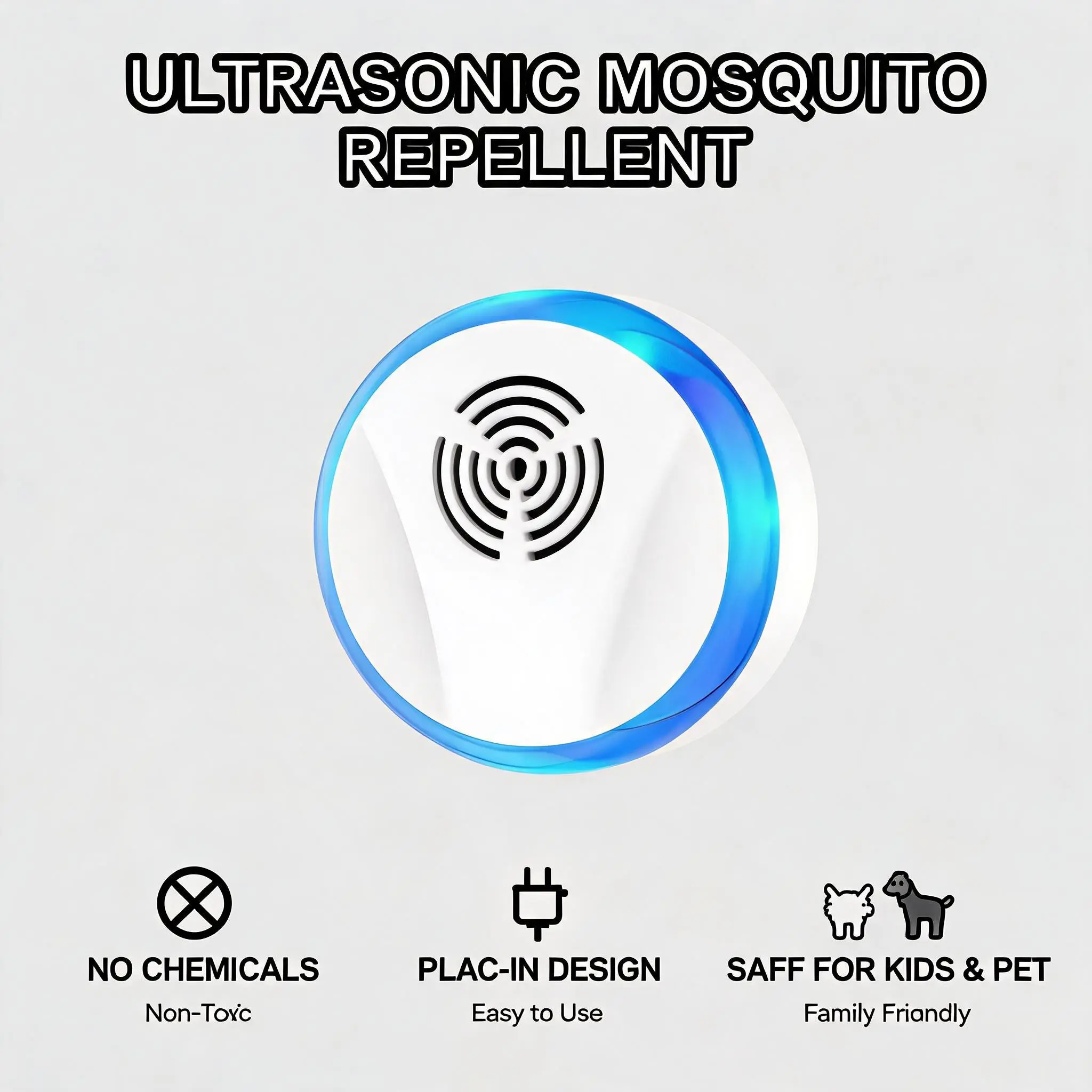 Plug-In Ultrasonic Mosquito Repeller - Easy-to-Use Electronic Insect Repellent, USB Charger Compatible Car Electronics, All Seasons Use for Indoor Bedroom, Home Outlet Compatible