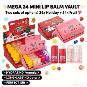 Mini Lip Balm, Lightweight Non Greasy, Moisturizing & Lip Line Reducing, Sheer-Tint, Portable for Daily Use & Gifts, Chapstick for Men & Women, 24PCS Set、