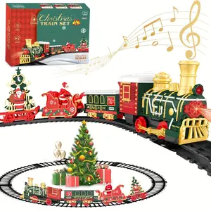 Christmas Train Music Light Track Set, Includes Lights, Sound, 4 Cars, 10 Tracks, Classic Christmas Train Set, Suitable for Kids 3-8