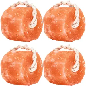 Himalayan Mineral Salt Block on Rope Pack of 4 (3lbs each) – 100% Organic Pink Salt Lick for Horses and Livestock. Deer Attractant with No Harmful Elements.