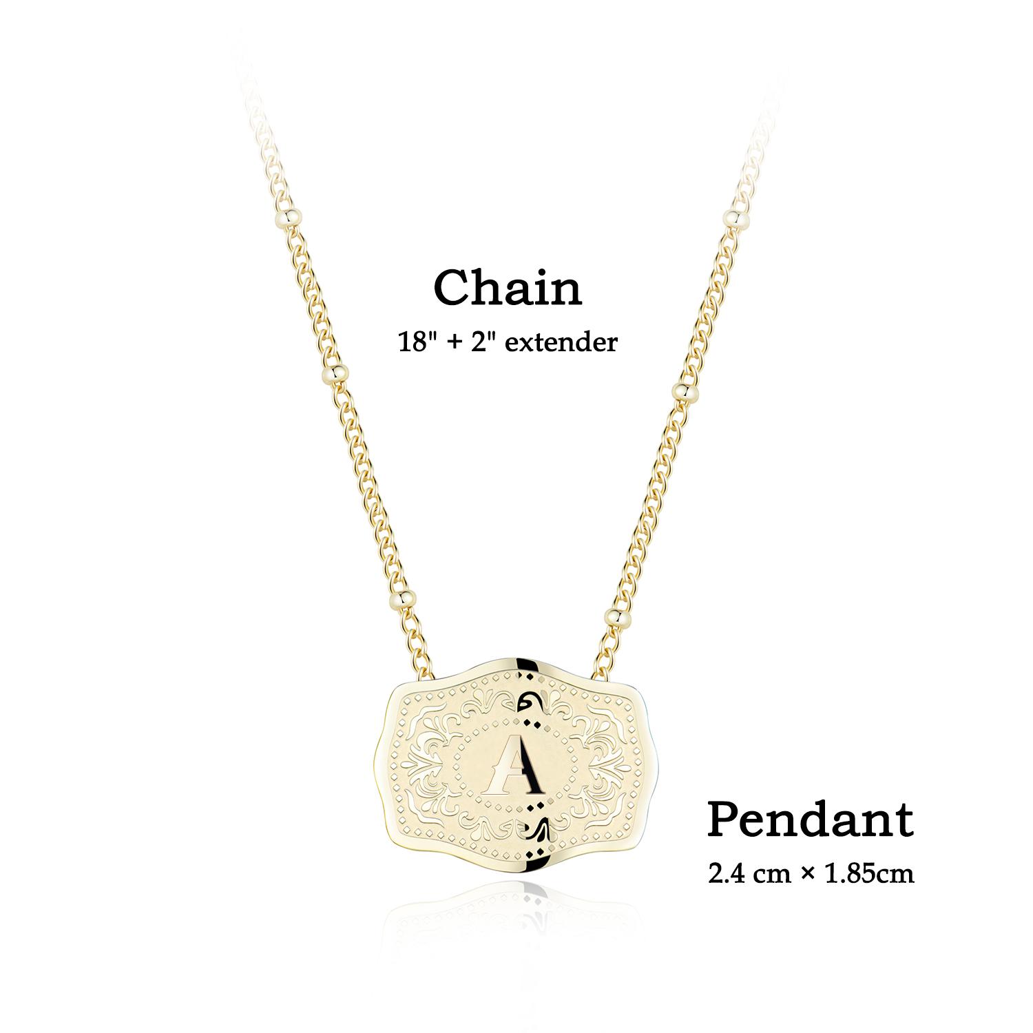 Holylegend 14K Real Gold-Plated Initial Letter Pendant Necklace with Embossed Belt Buckle CowTag Western Style Jewelry Gift for Men Women Buy 1 Get 1 Free Chain 18"+2" Extender Length Handmade Perfect Gift