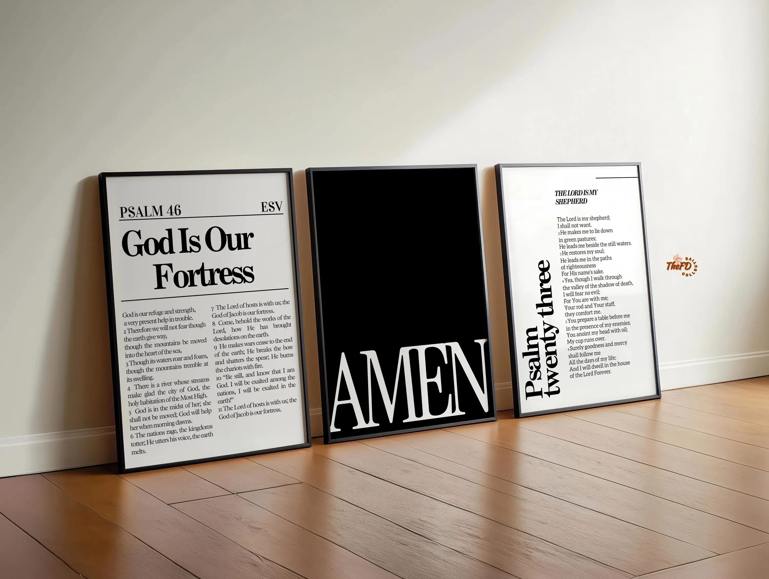 Set of 3 Christian Art, Psalm 23 Religious Printable, Modern Scripture Wall Decor, Neutral Bible Verse Poster, Psalm 46, Amen Print