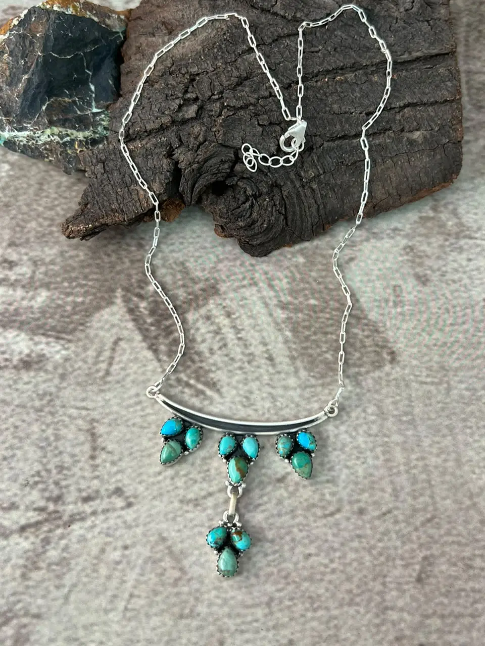 Handmade Sterling Silver Kingman Turquoise Necklace Signed Nizhoni •99