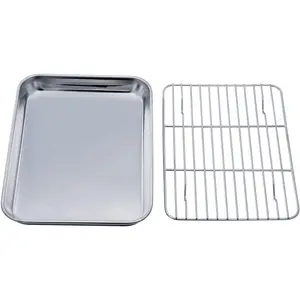 Toaster Oven Tray and Rack Set, 9.3’’ x 7’’ x 1’’, Stainless Steel Toaster Oven Pan Broiler Pan, Non Toxic & Healthy, Easy Clean & Dishwasher Safe Bakeware Bake Thick